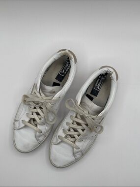 Adidas White Low-Top Sleek Athletic Sneakers with Tan Heel Accent
